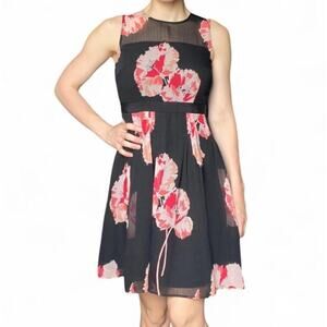 Ann Taylor black and pink floral sleeveless dress size 2P